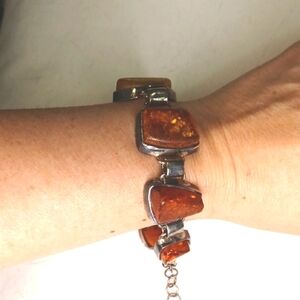 🍯 Elegant Baltic Amber & Silver Chain Bracelet 10.5" Boho Natural Whimsigoth